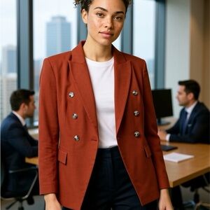 Nine West Double-Breasted Rust-Orange Blazer